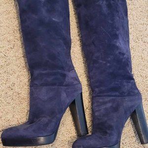 Carla G Suede Platform Heeled Boots Navy